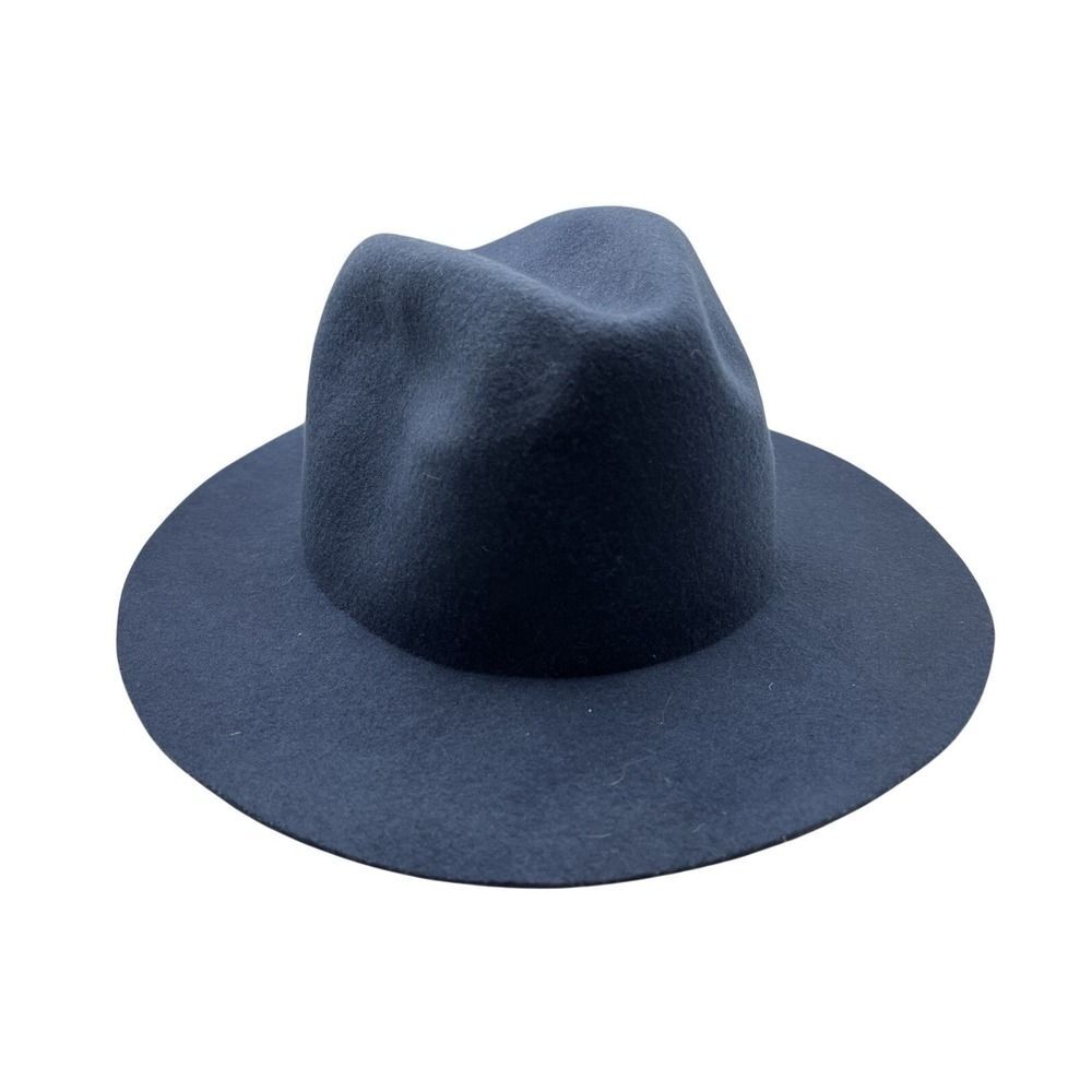 Rhythm Navy Blue 100% Wool Wide Brim Fedora Hat Pinched Crown OSFA Indie Boho